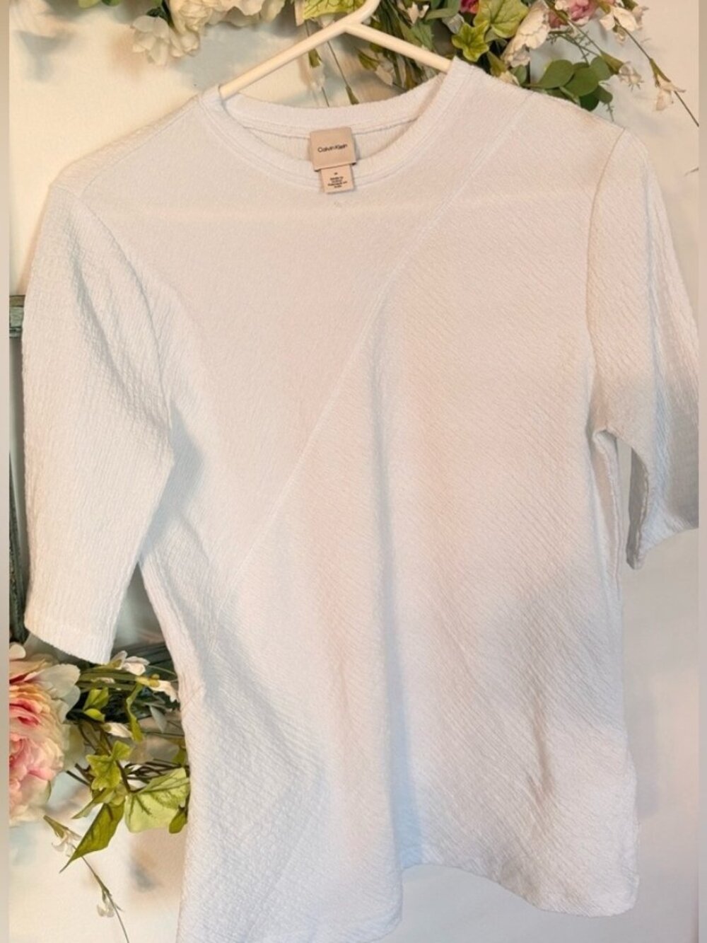 White Short-Sleeve Textured Crew Tee